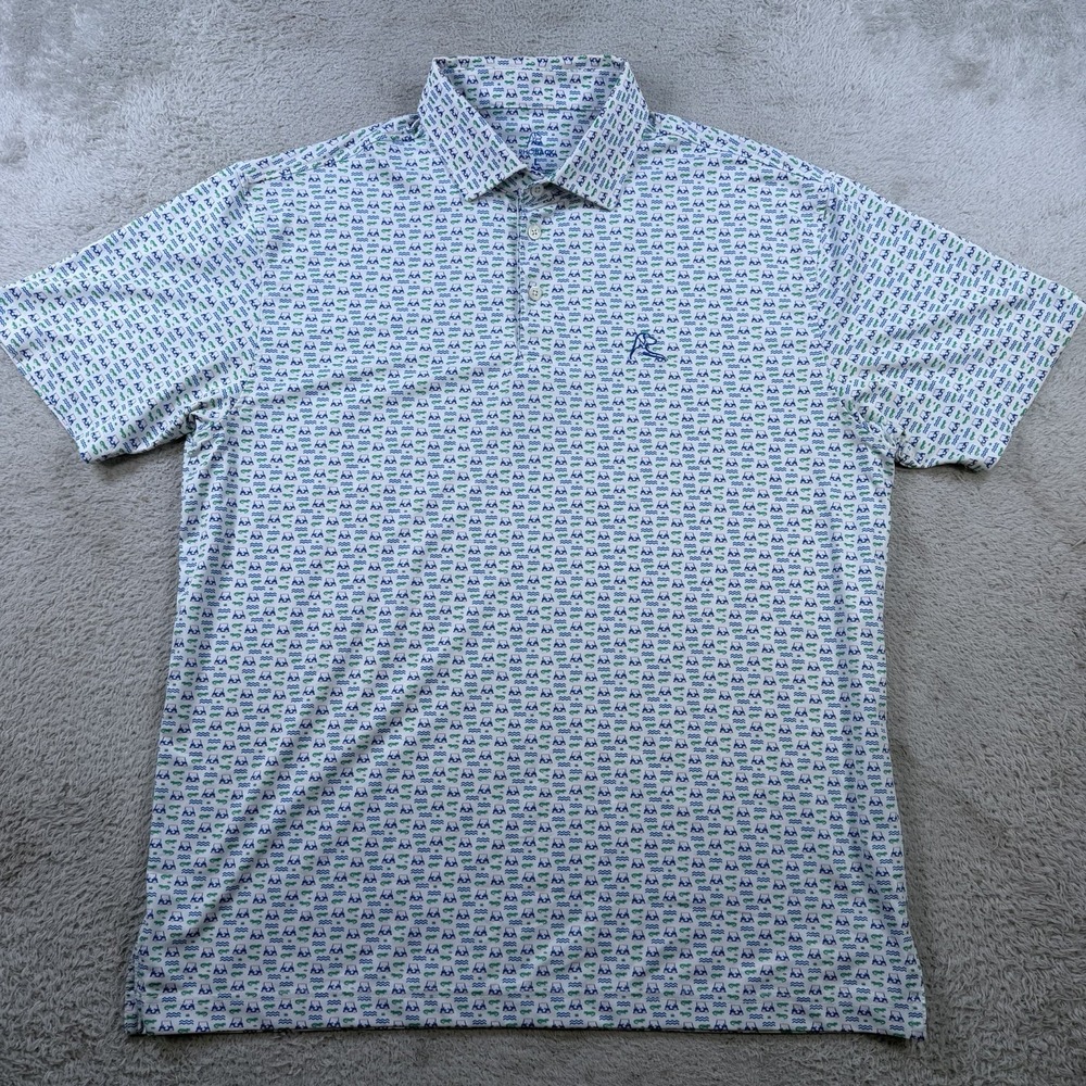 Rhoback Polo Shirt Mens Large White Golf Cart Croc Performance Stretch Active